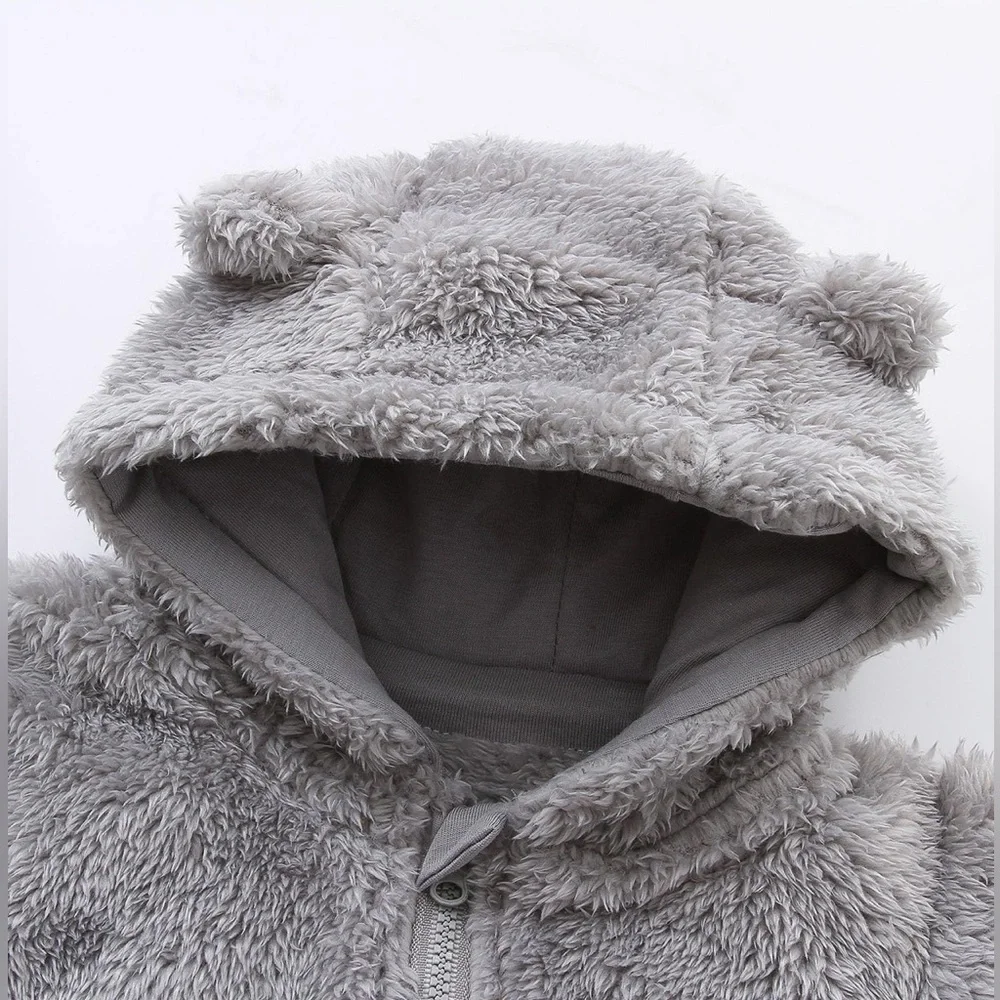 Baby snowsuit fleece lined onsie warm hooded romper